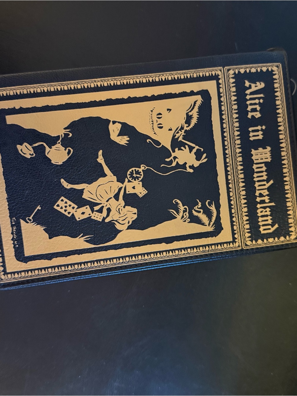 Alice in Wonderland Gold Foil purse cross body Book purse  - black & Gold
